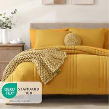 Solid Comforter Set - 7 Pieces Bed In A Bag Bedding Sets With Comforters, All Seasons Down Alternative Comforter With Sheets, Pillowcases & Shams - Bright Yellow - 查看 4