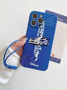 1 件海军蓝 TPU 个性化赛车字母背景防震全覆盖手机壳和 1 件海军蓝硅胶腕带 - 彩色 - 查看 2