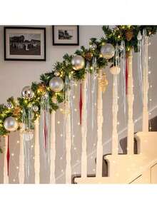 1 buc decorațiuni de Crăciun cu ciucuri argintii, pandantiv pentru ciucuri, decorațiuni de cadouri de sărbători DIY - ornamente reflectorizante din plastic pentru brad de Crăciun, decorațiuni pentru ferestre și scări de sărbători, accesorii pentru sărbători interioare, Revelion și petreceri de ziua de naștere