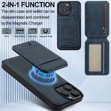 OUKNOEO 可拆卸磁吸无线充电仿皮手机壳，兼容 17 Air 16e 15 14 13 Pro Max S26 S25 Edge S24 Ultra Plus A37 A57 Pixel 10 9 8 7，带卡盒，3 个卡槽，防盗刷卡包 - 藍色 - 查看 10