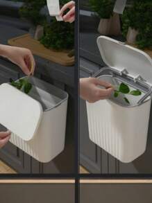 Hanging Trash Can With Adhesive Holder And Hanging Handle 9 Liters With Lid Kitchen Living Room Bathroom - Black - View 5