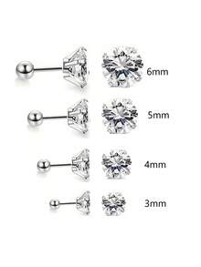 2 Stücke/Set Titanstahl hypoallergene Ohrknochenstifte mit 4-Krallen 5A Qualität Zirkonia Rundkugel Einzeldiamant Schraubverschluss Ohrringe, einfach & modisch 20G Feingewinde Ohrpiercing Schmuck