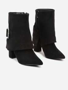 Ankle Boots mit Absatz, umgeschlagenem Schaft und Strass - Schwarz - Übersicht 5