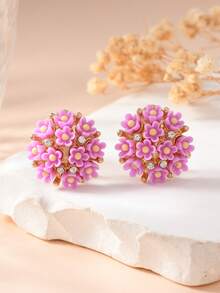 1 pereche de cercei stud cu stras floral delicat, potriviți pentru purtarea zilnică a femeilor