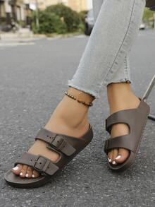 Women's Comfortable Slip-On Slippers, Solid Color Basic Style, Casual Vacation Fashion, Flat Sandals For Beach, Spring/Summer/Autumn