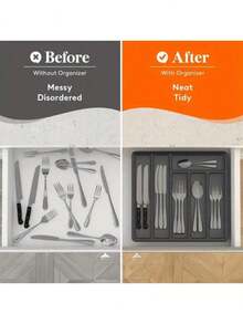 1 pieza Caja de almacenamiento de utensilios de cocina de estilo cajón grande, bandeja de herramientas de cocina expandible, rejilla de cubiertos ajustable, organizador divisor de espátulas de cocina y herramientas pequeñas de plástico - Multicolor - Ver 7