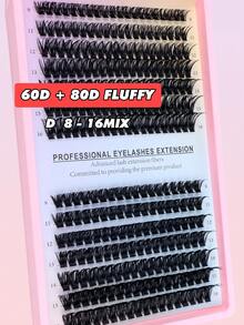 ICHICKISS 1330/266 假睫毛套装，DIY 假睫毛嫁接套装，60D+80D 卷度，8-16mm 混合长度，包含胶水、镊子和刷子，0.07mm 蓬松可重复使用的单根假睫毛，超薄隐形睫毛梗，适合派对、送礼、婚礼和节日等场合。