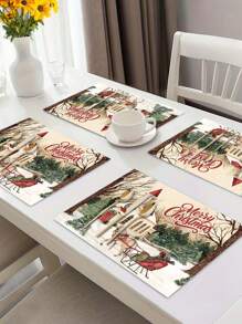 1/2/4pcs 30x45cm Christmas Theme Placemats, Vintage Christmas Snowy Landscape, Christmas Carriage Pattern Placemats, Kitchen Dining Table Decor, Decorative Accessories, Tableware Mats, Room Decor, Dining Table Decor