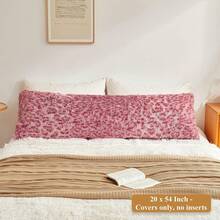 20x54 Fluffy Cheetah Print Body Pillow Cover, Leopard Print Plush Fuzzy Pillowcase With Zipper, Farmhouse Shaggy Long Pillow Cover Women Side Sleepers, Pink - 粉紅色獵豹紋 - 查看 2