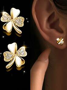 1 Cặp bông tai cỏ bốn lá cổ điển thanh lịch bằng bạc Sterling S925, được trang trí bằng đá Zirconia tổng hợp, ít gây dị ứng, phù hợp với phụ nữ, đeo hàng ngày, lễ hội âm nhạc, kỳ nghỉ, ngày lễ tình nhân - cỏ bốn lá - Xem 12