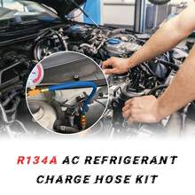 R134A Refrigerant Charge Hose Kit, 18.1" R134a AC Refrigerant Charging Hose With Gauge, Auto A/C Refrigerant Dispensing Valve Recharge Nylon Hose Kit, Car Accessories (46cm) - 18.1" (46cm)