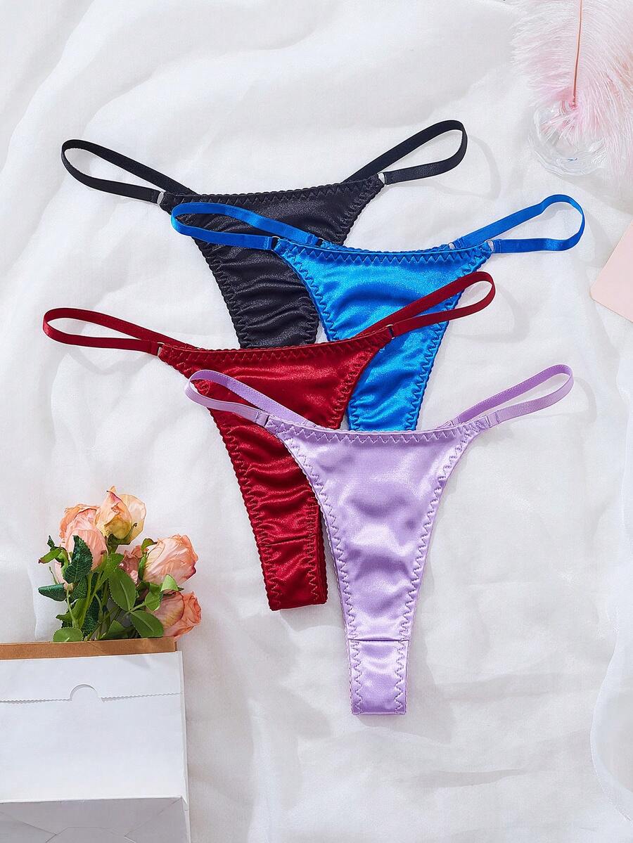 4pcs/Set Women's Sexy Lace Thong Panties, Assorted Colors - Multicolor - View 1