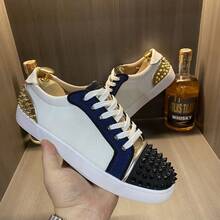 Red Sole Sneakers With Rivets Men, Casual Versatile Lace-Up Shoes - White Counter Version - View 5