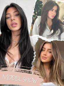 18英寸长层次感合成发片，夹式接发，6英寸x6英寸大底座，适合头发稀疏的女性，渐变色 - 彩色 - 查看 8