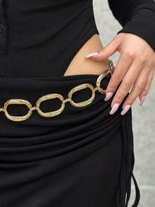 1 件复古方形椭圆形花卉条纹金色腰链，女士时尚身体首饰配饰，优雅的连衣裙，适合礼物、婚礼、派对或日常穿着 - 金色 - 查看 2