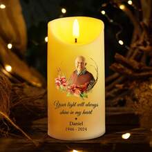 1 nến LED tưởng niệm cá nhân hóa, có thể tùy chỉnh ảnh và tên, tưởng nhớ người thân yêu, tạo hiệu ứng ánh nến sống động như thật, ghi nhớ những khoảnh khắc quý giá, quà chia buồn, quà Giáng sinh cho gia đình, tạo không khí ấm áp cho gia đình. - Phong cách 2 - Xem 2