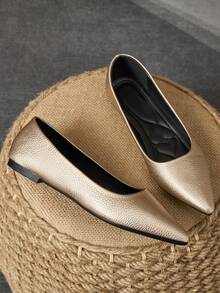 MonaNise 女士尖头时尚低帮平底鞋，户外休闲装，紫色、香槟色、红色、黄色、黑色 - 金色 - 查看 3