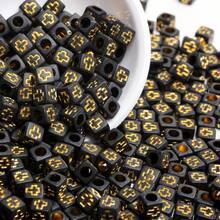 200/600Pcs 6mm Square/7mm Flat Round Acrylic Beads Cross Pattern Beads Loose Spacer Beads For Jewelry Making DIY Bracelets Accessories - 黑底金字/方形 - 查看 1