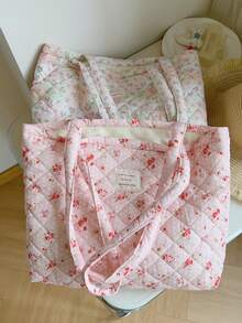 1个花卉印花拼接女士优雅休闲手提包，大容量单肩包，适合工作通勤旅行日常必需品收纳，可装手机、钱包、平板电脑、充电器、化妆品等，是送给朋友的好礼物。 - 彩色 - 查看 4