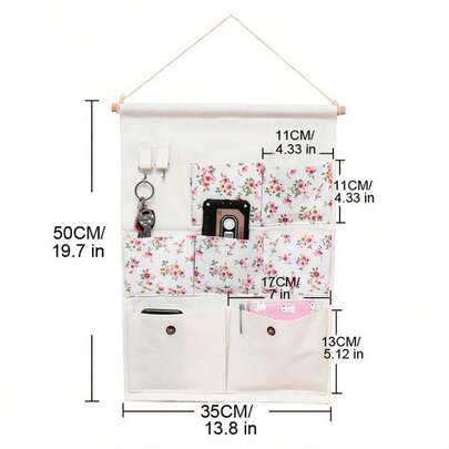 1 pieza Bolsa colgante de pared de tela japonesa con 7 bolsillos y ganchos, organizador del hogar para artículos varios