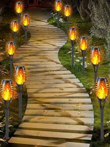 4/8/12 件户外太阳能手电筒，带闪烁火焰的太阳能灯，用于花园装饰，闪烁火焰花园灯，IP44 防水，太阳能自动开/关，适用于草坪、庭院、人行道、车道景观照明，太阳能灯户外圣诞装饰，圣诞灯，仙女灯 - Warm light - 查看 13