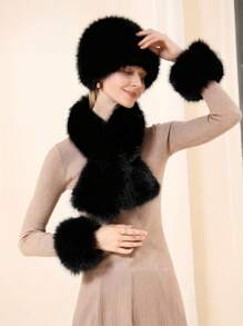 3pcs Women's Solid Color Faux Fur Headband, Scarf And Wrist Cuffs Set, Comfortable Polyester Accessory Kit Winter Outfits Fall Valentines Gift - Multicolor - View 15