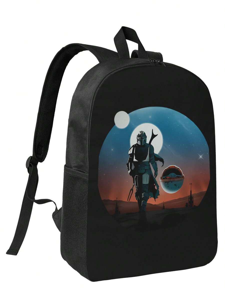 El Mandalorian Y El Yodita Waterproof Polyester Printed Backpack - Eye-Catching Designs For Teens & Adults - màu đen - Xem 1