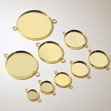 10pcs 8-30mm Inner Size Double Loops Stainless Steel Gold Color Pendant Cabochon Blank Base Tray DIY Accessories For Bracelet Necklace Earrings - Double Hanging Bottom Bracket - View 4
