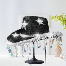 Women Sparkle Cowgirl Hats Bling Rhinestone Star Cowgirl Hats Bachelorette Party Hat Accessories - màu đen - Xem 1