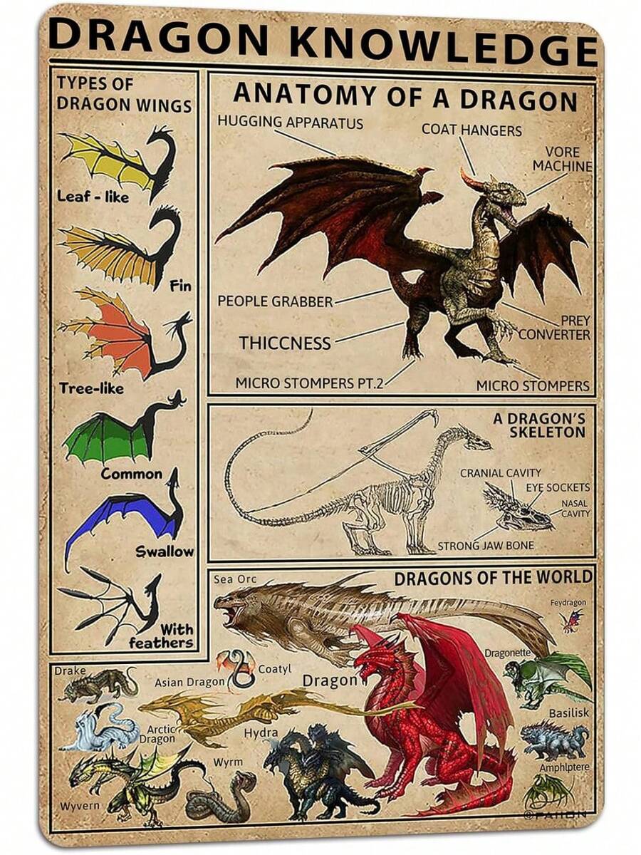 Dragon Knowledge Types Of Dragon Wings Metal Sign 8x12 Inches, Boy Bedroom Home Kitchen Retro Bar Pub Office Wall Decor - 1 - 查看 1