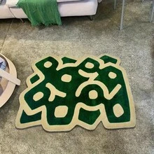1 块独特设计地毯，绿色和米色抽象不对称线条和形状图案，厚绒地毯，适合秋冬季卧室和客厅装饰，可水洗 - 彩色 - 查看 5
