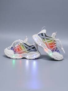 Fashionable LED Luminous Mesh Breathable Sports Shoes, Suitable For Boys And Girls - Casual, Shock-Absorbing, All-Season Non-Slip Outdoor Running And Walking Shoes - White - View 4