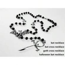 Ankh Cross Bat Necklace Religious Grunge Gothic Vampire Black Long Rosary Beaded Ancient Egyptian Necklace For Women2025 - 1 - Xem 5