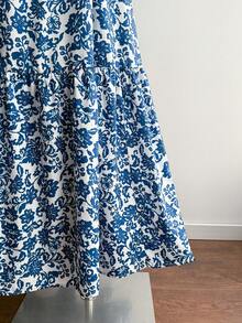 Rusttydustty Đầm Maxi Tay Dài In Hoa Bohemian Cỡ Lớn Cho Nữ, Thích Hợp Cho Kỳ Nghỉ, Du Lịch Và Mặc Hàng Ngày, Mùa Thu/Đông - Xanh và Trắng - Xem 6