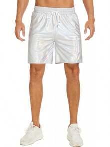 Men's Metallic Shorts Shiny Rave Shiny Sparkly Shorts With Pockets - 銀色 - 查看 9