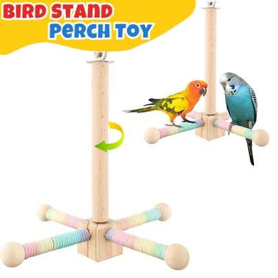 360°旋转鸟栖玩具 - 互动木制鹦鹉支架笼配件，适用于虎皮鹦鹉、长尾小鹦鹉、玄凤鹦鹉、锥尾鹦鹉、爱情鸟、雀类 - 适合中小型鸟类的趣味运动玩具