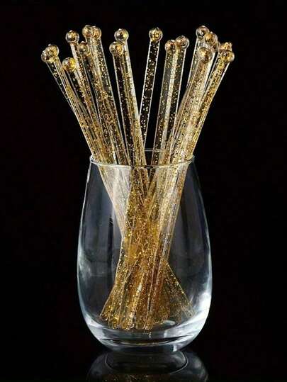 10 件优雅金色闪亮旋转搅拌器，透明水晶饮料搅拌器 - 非常适合混合、装饰甜点和咖啡 - 非常适合圣诞节、婚礼、生日等活动 - 7.24 英寸塑料搅拌器，情人节礼物，派对，生日