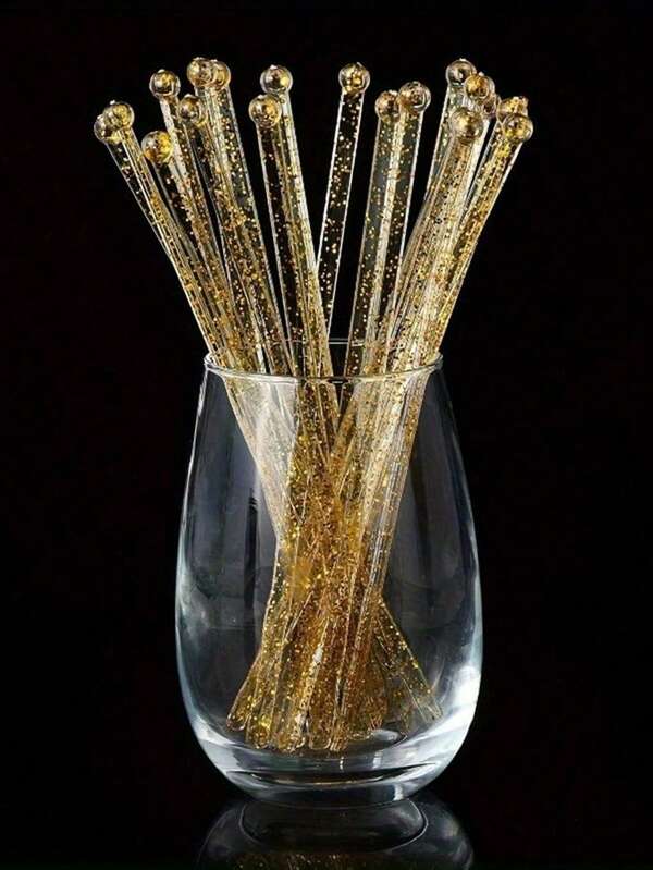 10 件优雅金色闪亮旋转搅拌器，透明水晶饮料搅拌器 - 非常适合混合、装饰甜点和咖啡 - 非常适合圣诞节、婚礼、生日等活动 - 7.24 英寸塑料搅拌器，情人节礼物，派对，生日