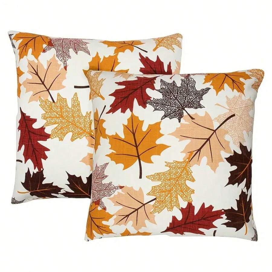 1Pc Autumn Leaves Thanksgiving Throw Pillow Covers Set Embrace Fall's Colors! This Set Features Vibrant Maple Leaves. Perfect For Thanksgiving Decor, Adding Warm, Seasonal Hues To Sofas, Reading Corners, Or Family Spaces. A Colorful Reminder Of Harvest And Gratitude. - Multicolor - View 1