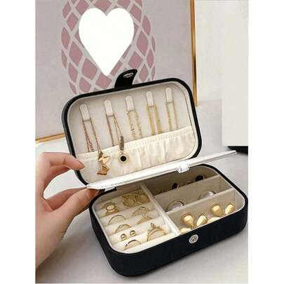 1 件便携式珠宝盒，优雅珠宝收纳盒，适用于项链、戒指、耳环和其他配饰，大容量珠宝盒，情人节礼物，家居装饰