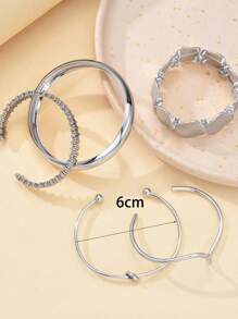 5 件复古夸张奢华几何设计宽金属银手镯套装，适合日常佩戴和送礼 - 銀色 - 查看 7