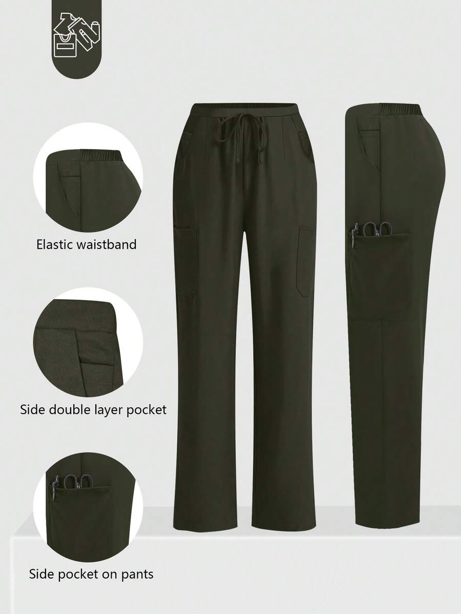 cimmuovere Women's /Nursing Pants, Comfortable Pants, Solid Color Simple Multi-Pocket Pants Spring - Army Green - View 1