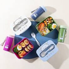Cute Colorful Rectangular Bento Box With Spoon - Portable Single Compartment PP Plastic Food Container, Suitable For Breakfast, Fruit, Office, School, Travel And Camping - Lightweight And Durable - Blue - View 5