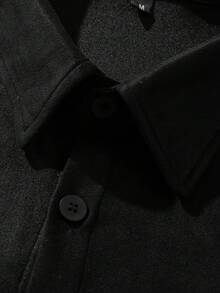 男士长袖复古麂皮衬衫式外套，秋季款 - 黑色 - 查看 4