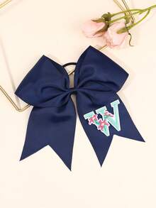 1 件海军蓝啦啦队蝴蝶结，适合女士女孩 A-Z 字母刺绣罗缎丝带蝴蝶结发带纯色字母花朵刺绣蝴蝶结发带优雅蝴蝶结松紧带休闲纯色蝴蝶结发绳啦啦队蝴蝶结橡皮筋女士发饰、马尾辫夹、发圈、发带、弹性发带、家居美容女士配饰礼品 - 藏蓝色 - 查看 22