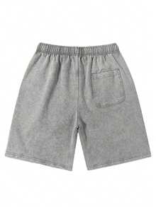 290g Washed, Faith Beyond Fear Printed Shorts, High-Quality Batik Cotton Men's Shorts, Suitable For Daily Wear, Adjustable Drawstring Waist Circumference, Elastic Waistband And Pocket, Holiday Gift, Men's Wear - 深灰色 - 查看 2