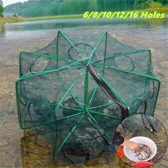 1PC Foldable Fan-Shaped Fishing Net Cage Fishing Trap Upgraded Fishing Kits, -Fishing Net Fish Shrimp Crawfish Crab(Gift Feeding Bait)