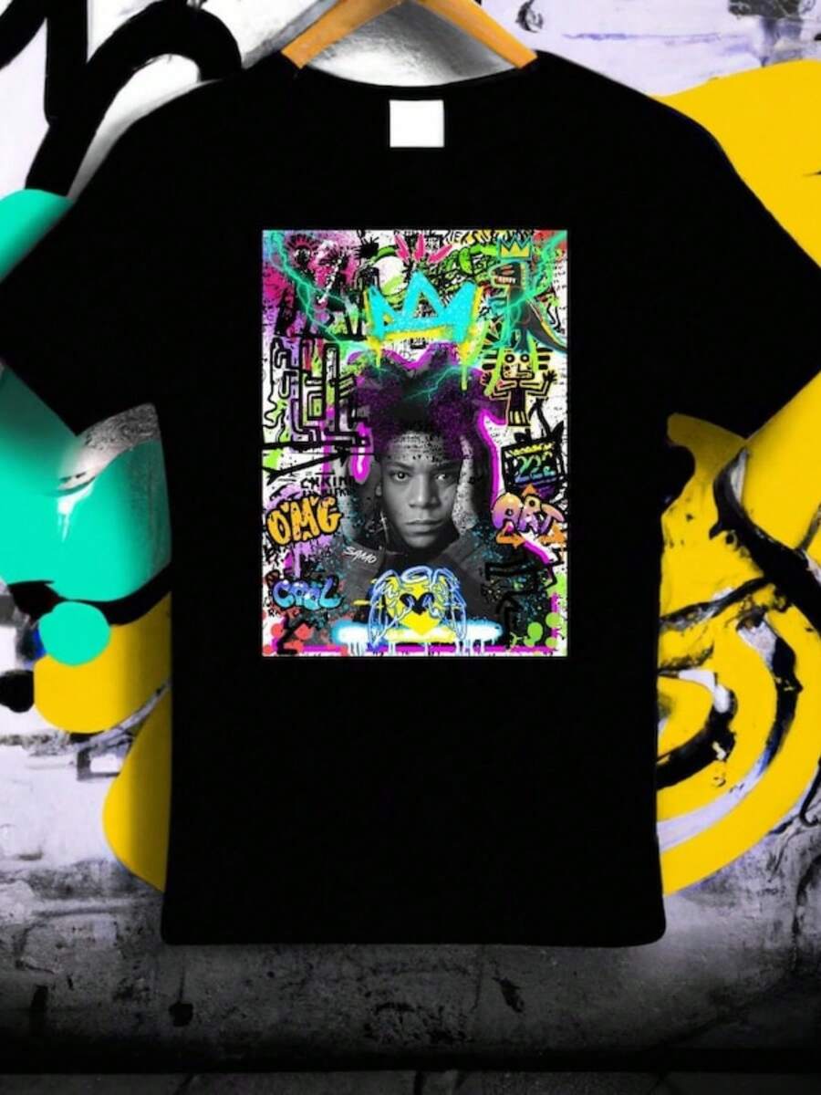 Basquiat Graffiti T-Shirt, Basquiat T-Shirt, Basquiat Art Shirt, Iconic Artist Shirt, Graffiti T-Shirt, Basquiat Fan Gift, Street Art Shirt - 黑色 - 查看 1