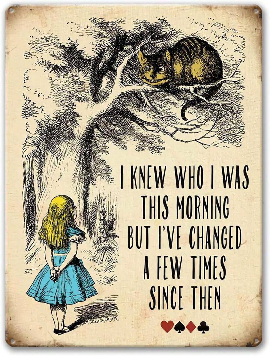 Agedsign Alice In Wonderland Poster, Vintage Metal Tin Sign I Know Who I Was This Morning Quotes Decor Gifts For Girls Living Room Party Decorations 12" X 8" - 1 - 查看 1