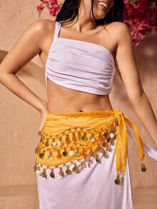 1 bộ trang phục múa bụng dây thắt lưng, trang trí bodysuit thắt lưng lưới kim loại, dây thắt lưng đồng xu vàng để khiêu vũ, phong cách Boho - Nhiều màu - Xem 9